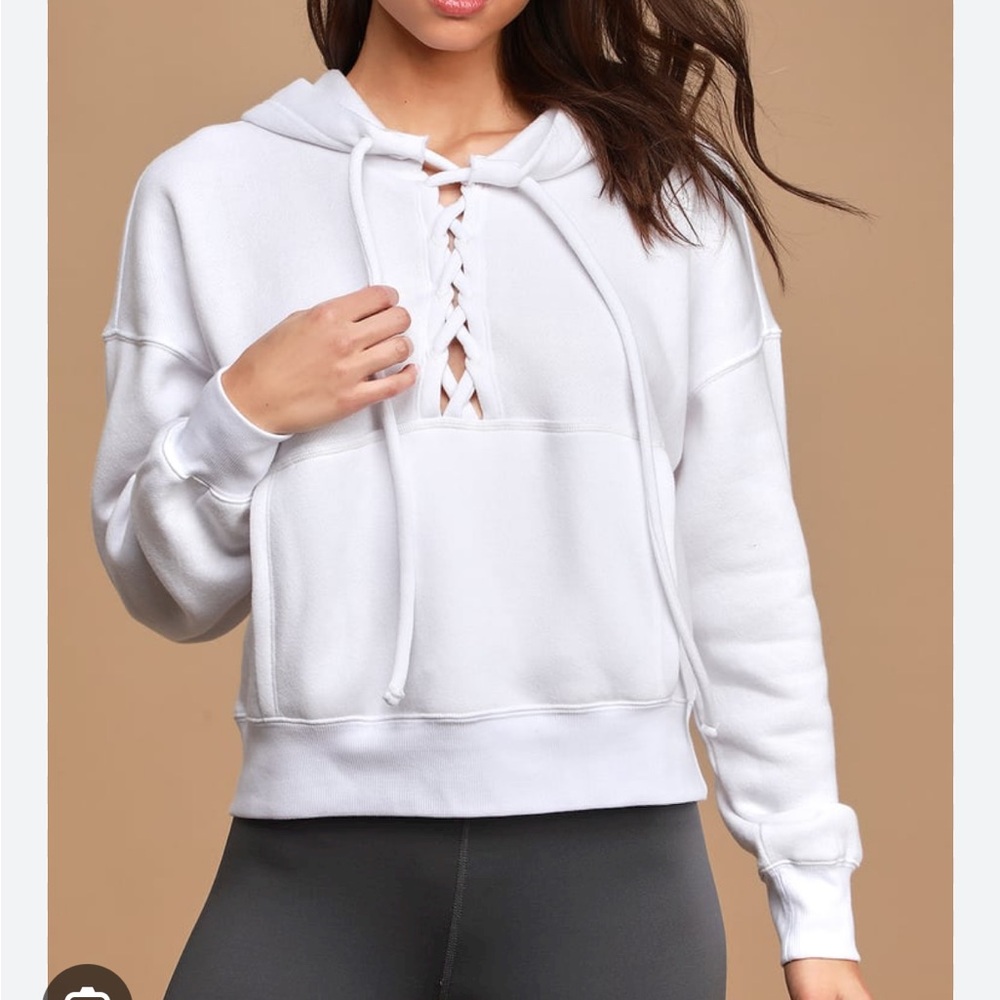 Free People Movement Believe It Hooded Lace Up Pullover Sweatshirt Blue